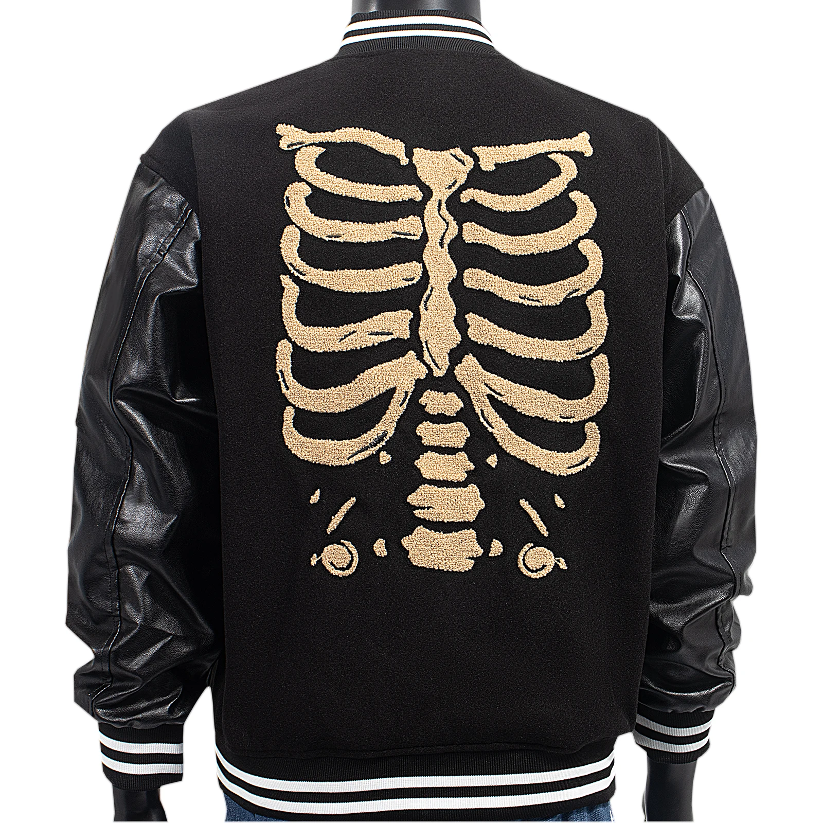

Мужская винтажная куртка-бомбер с вышивкой скелета, свободная верхняя одежда из искусственной шерсти на осень-зиму, костюм на Хэллоуин, повседневное пальто