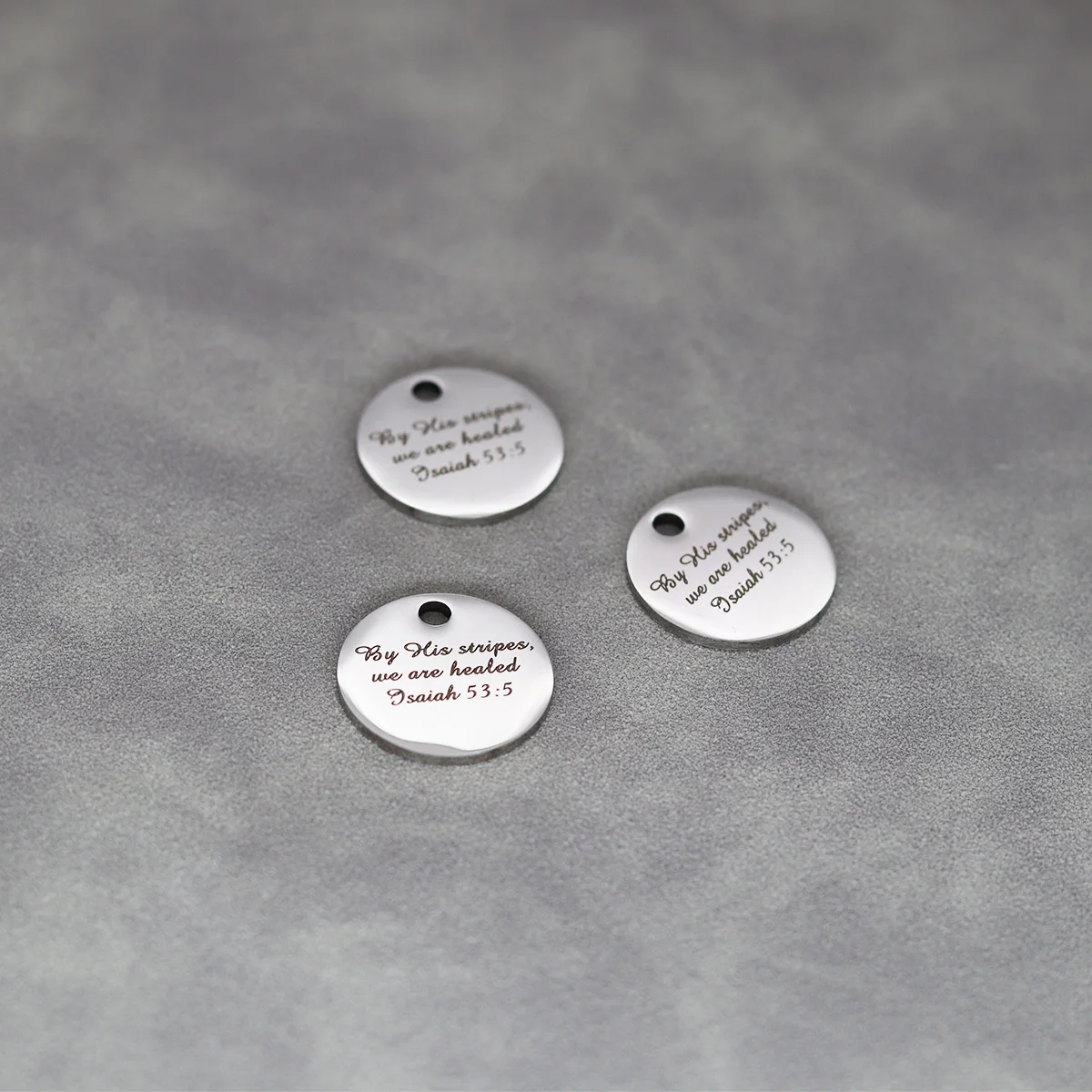 3Pcs/lot By His Stripes We Are Healed Laser Engraved Stainless Steel Disc Message Charms Pendants For Jewelry Making Diy