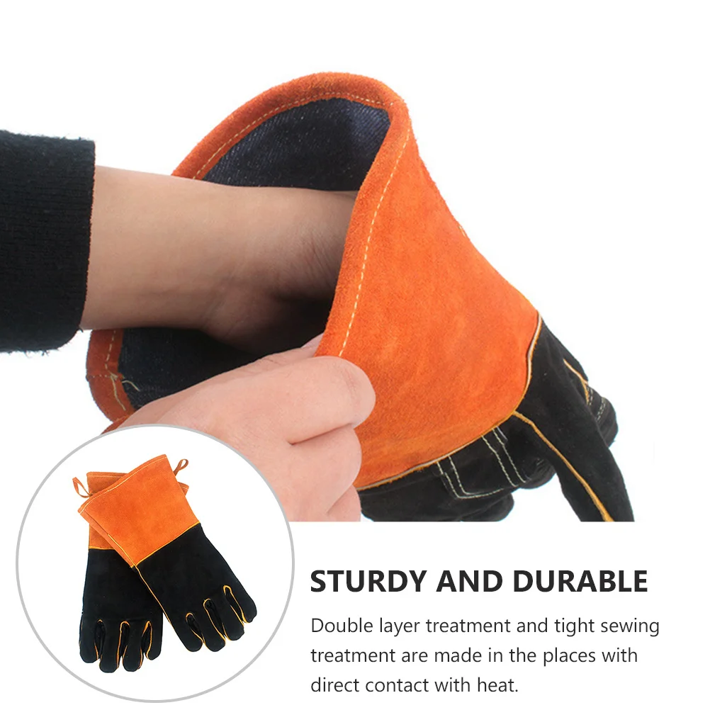 1 Pair Bbq Gloves Heat-Resistant Cowhide Insulated Outdoor Camping Protective Glove Durable High Temperature Insulation Handwear