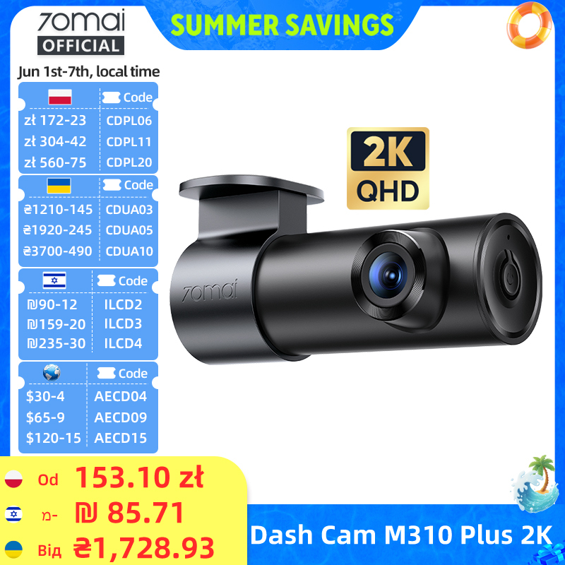  70mai Dash Cam M310 Plus 2K 1440P 143°FOV F1.55 Smart Voice Control 24H Parking Guard Night Vision 70mai M310 Plus 2K Car DVR