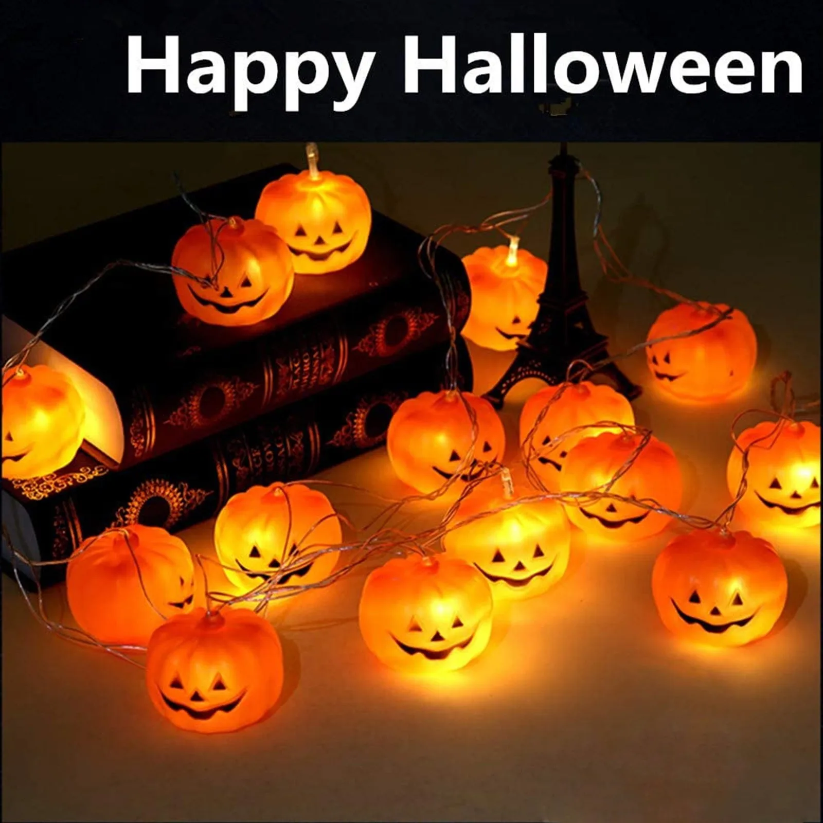 LED Facial Pumpkin Halloween String Lights Home Indoor and Outdoor Ornaments Flickering Orange Light Haunted House Horror Props