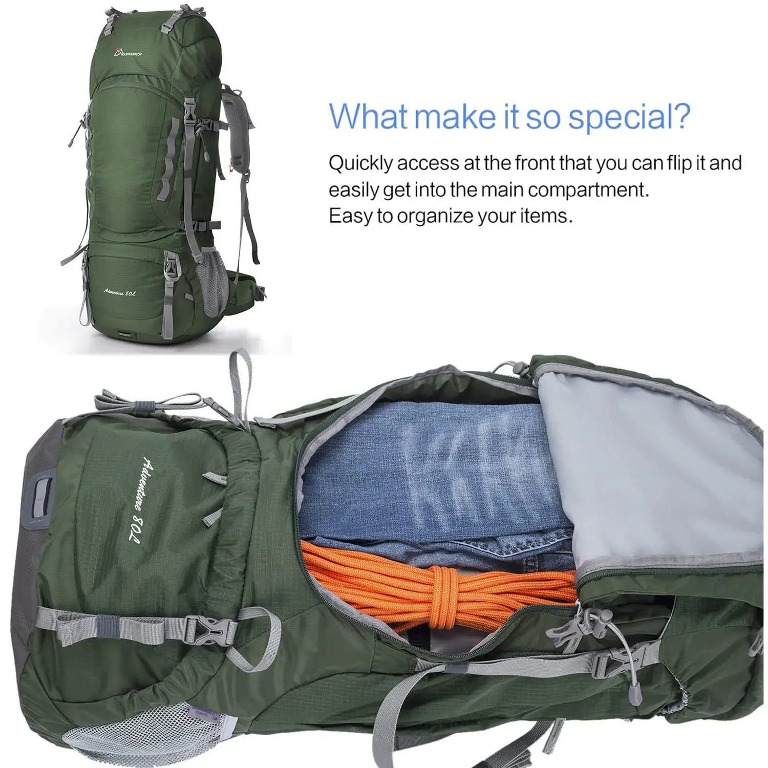 MOUNTAINTOP Camping Backpack for Men Hiking Bag Sports 70L with Rain Cover Travel Climbing Trekking bags Internal Frame Backpack