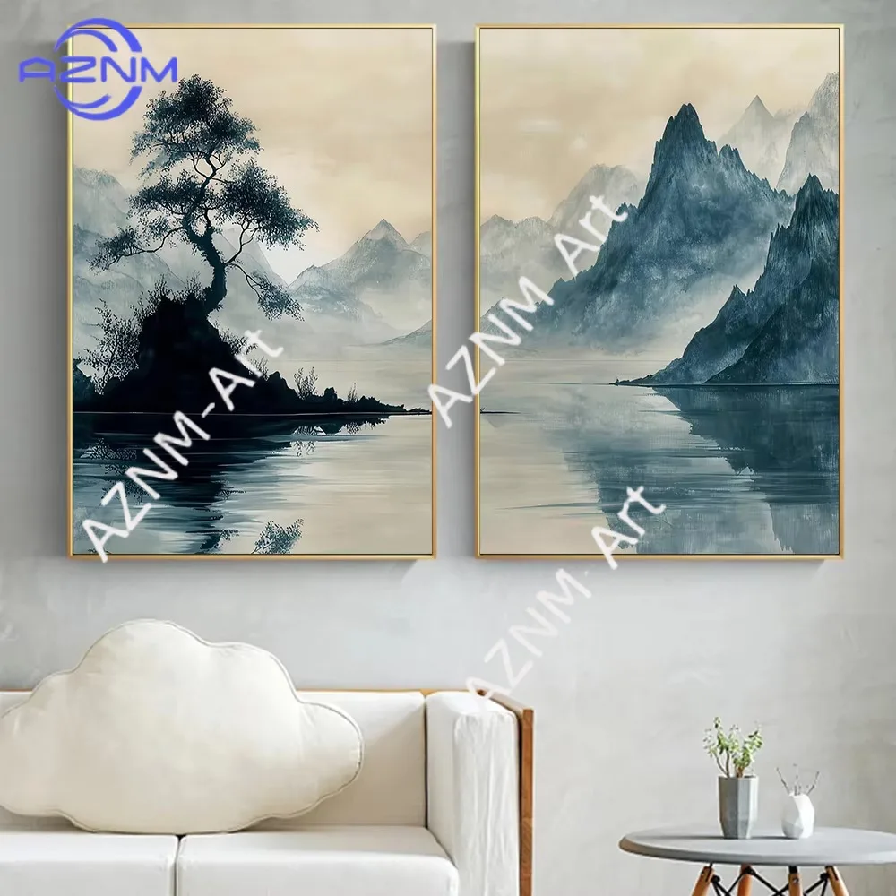 1/2 Stück Moderne Minimalistische Berg- und Baum-Landschaft Klassisches Zen-Motiv Poster Leinwandgemälde Wandkunst Bilder Wohnungsdekoration