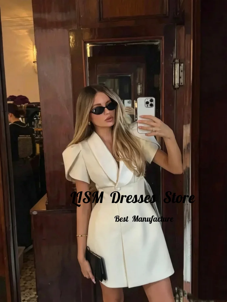LISM Customized Elegant Short Stain Evening Dresses 2026 V-neck A-Line Button Mini Length Party Dress for Women Formal Occasions