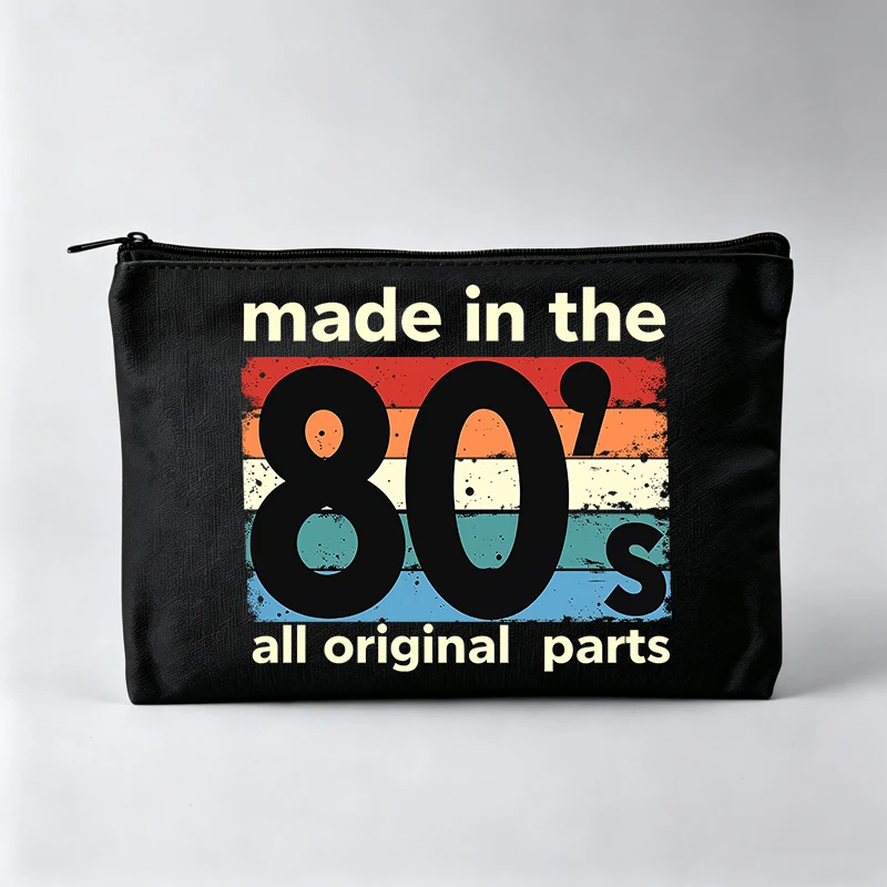 Women's Vintage Text Graphic Makeup Bag, Retro 80s Inspired Cosmetic Pouch for Daily Use