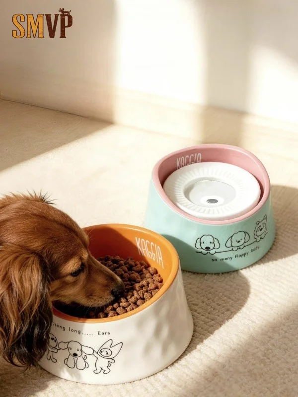 Stylish Ceramic Pet Feeding Bowl Prevent Ear Mess Design Non Slip Stable Base Raised Food Water Bowl For Pets Daily Dining Use