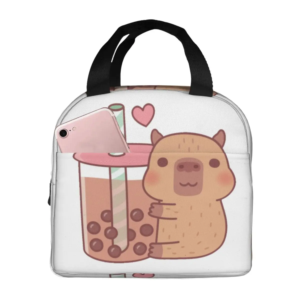 Cute Little Capybara Hugs Bubble Tea Insulated Lunch Bags for Women Portable Thermal Cooler Food Lunch Box Work School Travel