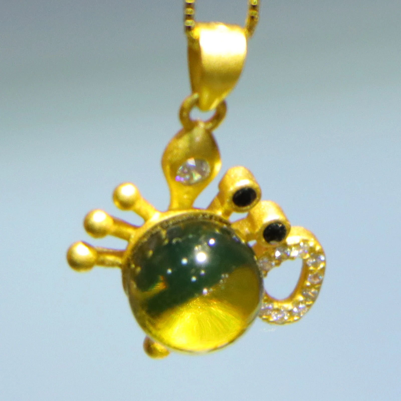 

Solid Silver Natural Mexican Blue Amber Crab Pendant with 7mm Round Bead