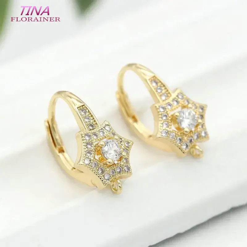 2PCS 10.3x18MM 14K Gold Color Brass with Zircon Star Earrings Hoop High Quality DIY Jewelry Making Findings