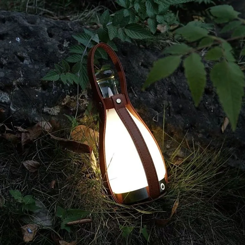 Portable wine bottle rechargeable desk lamp living room decoration dimming bedside lamp leather outdoor night light