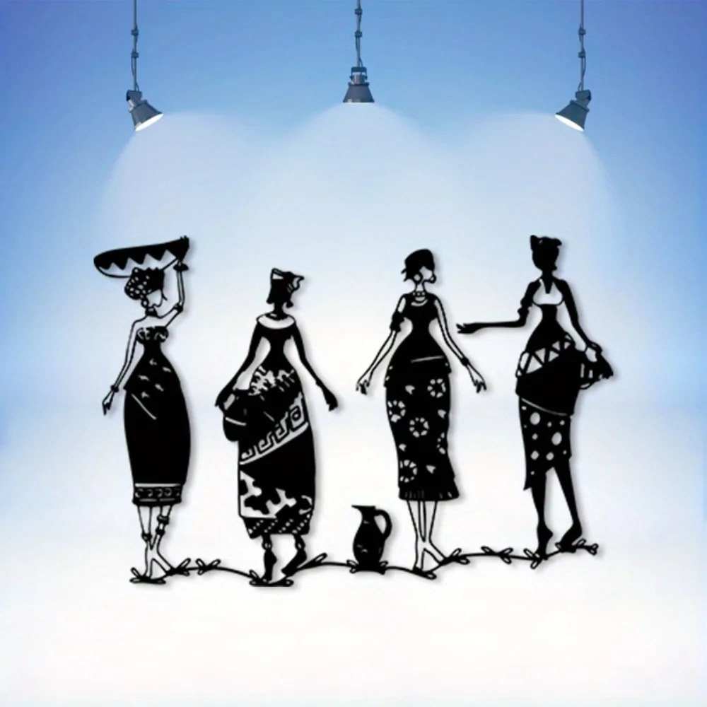 CIFbuy African Women Metal Wall Art Vintage Tribal Silhouette Powder-Coated Iron Mural Ethnic Decor Bedroom Living Room Sign