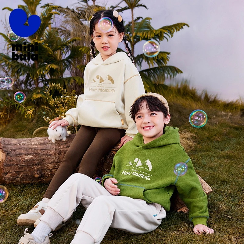 

Mini Bala Long Sleeve Versatile Hooded Top for Boys and Girls 2024 Winter New Product