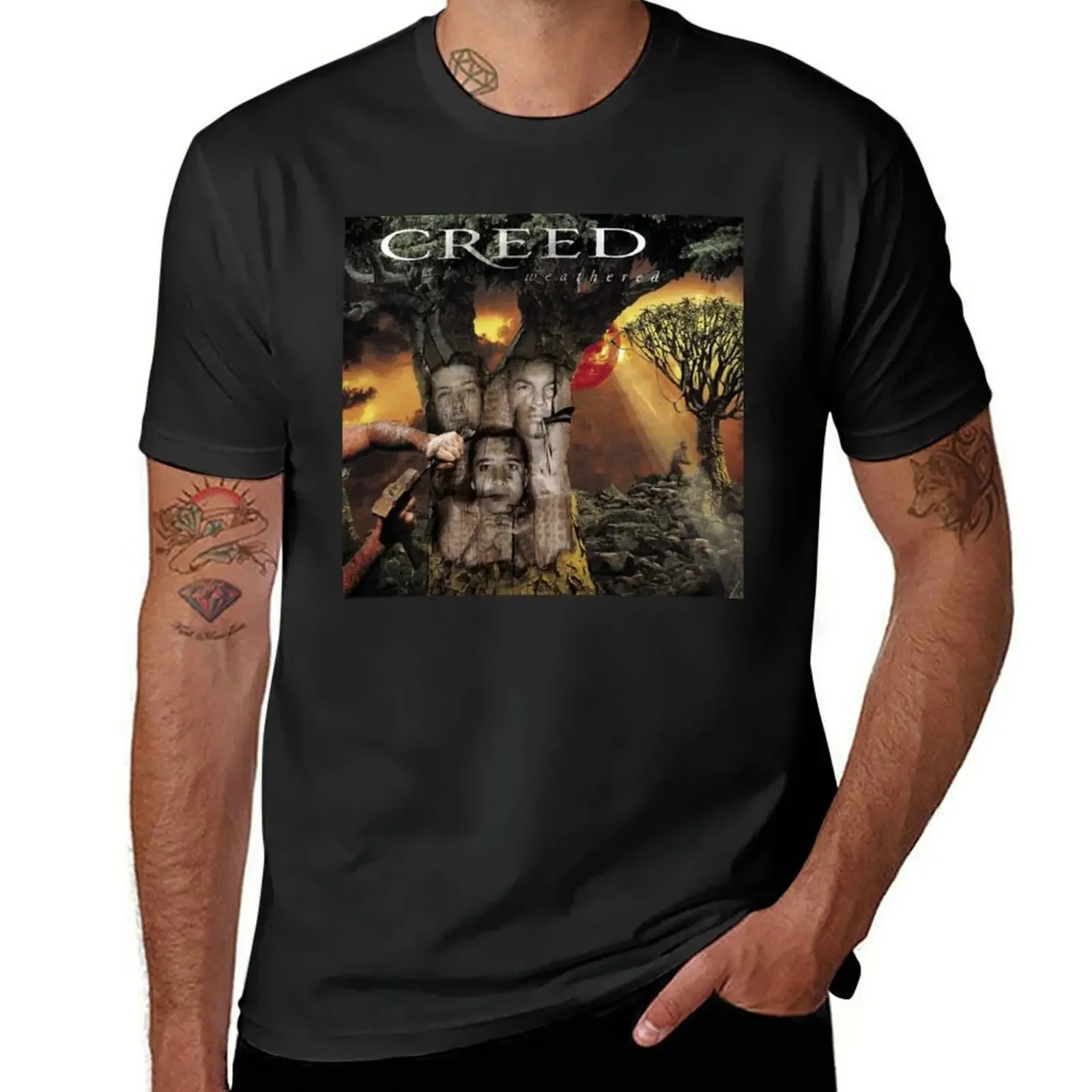 Creed Weathered T-Shirt vintage clothes sweat graphic tee shirt black t shirts for men