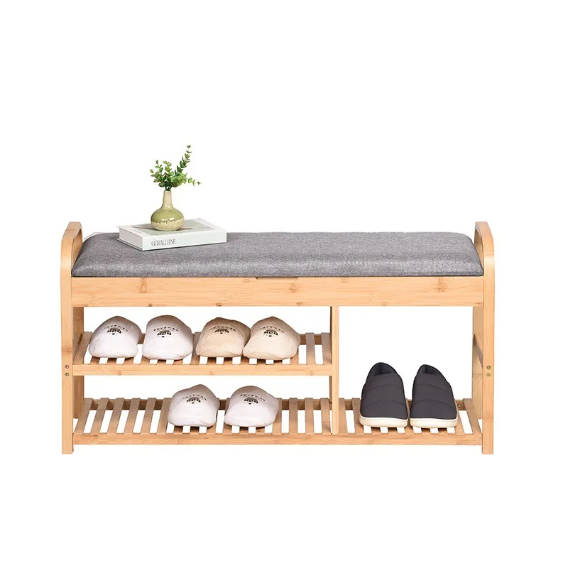 

Многофункциональная скамья-тумба для переобувания с льняной обивкой и полками для хранения, для дома