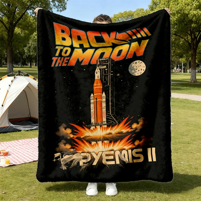 Artemis II Back To The Moon Flannel Blanket, Return To The Moon 2026 Flannel Throw, Retro Astronaut Graphic Cozy