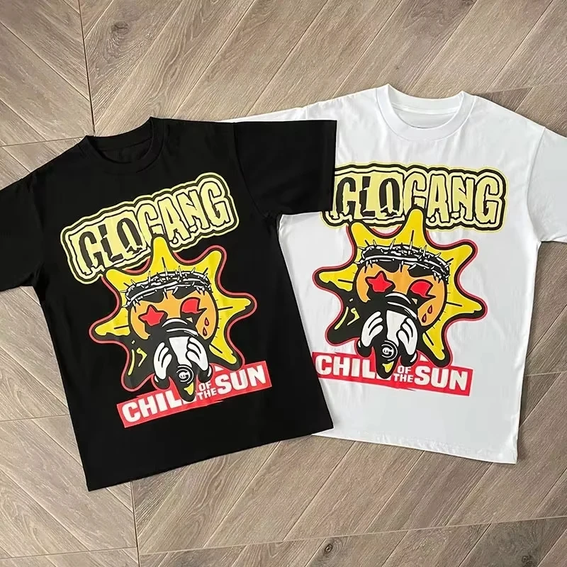 

Glo Gang Boyz Cartoon Printed T-shirt Men's and Women's Short-sleeved T-shirt Crewneck Outdoor Blazer Pure Cotton Men's Clothing