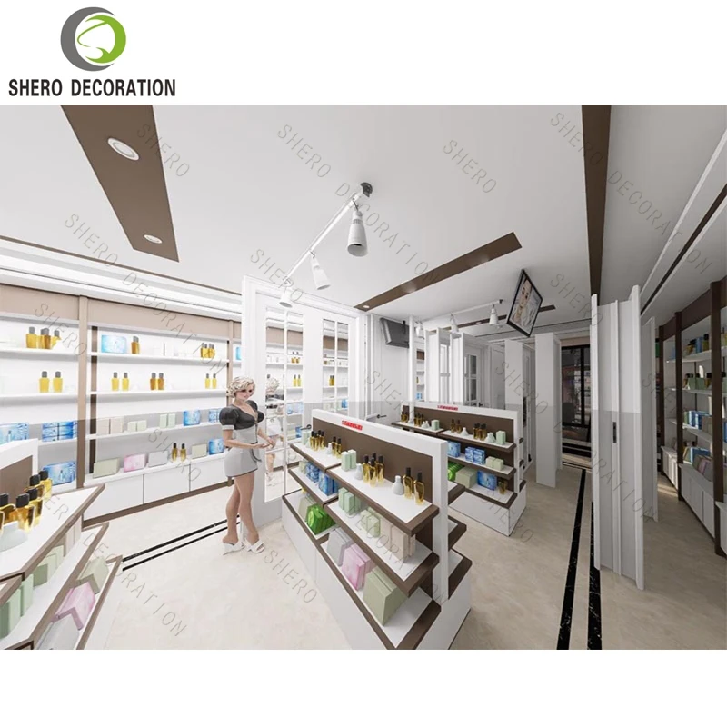 custom.Modern Durable Makeup Display Cabinet Custom Exquisite Cosmetic Display Showcase with High Grade Wood Shop Counter