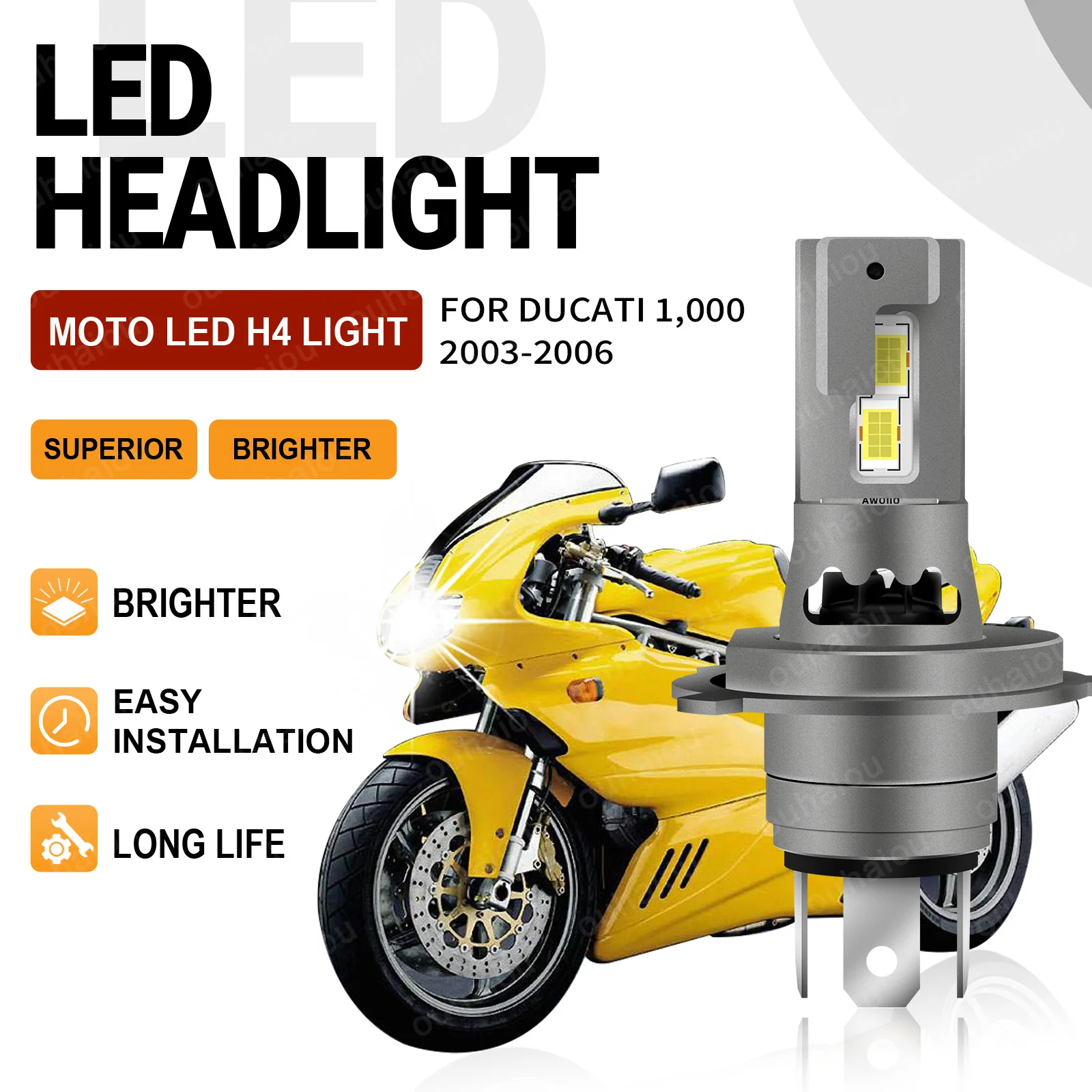 

For Ducati 1,000.00 2003 2004-2006 H4 Led Motorcycle Headlight Motorbike Bulbs 15000LM CSP 3570 High Bright 12V Lamp 6000K White