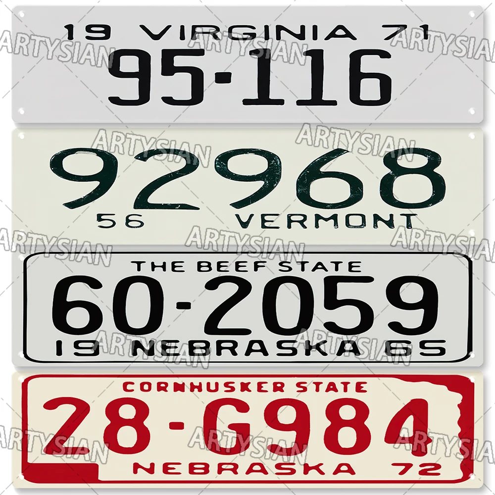 US State Metal Sign Truck Vehicle Trailer Tractor Car Number Plate Metal Tin Sign Wall Decor Nebraska Vermont Oklahoma Texas