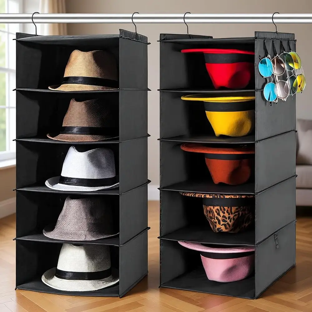 

2 Pack 10-Tier Hat Rack Organizer, XL Cowboy Hat Storage, Easy Install, Black