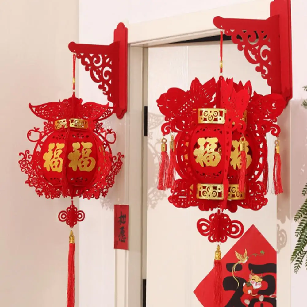 Traditional Palace Lantern Year Of The Horse Lantern Chinese New Year Decoration Fu Character Flocked Fabric Hanging Lantern