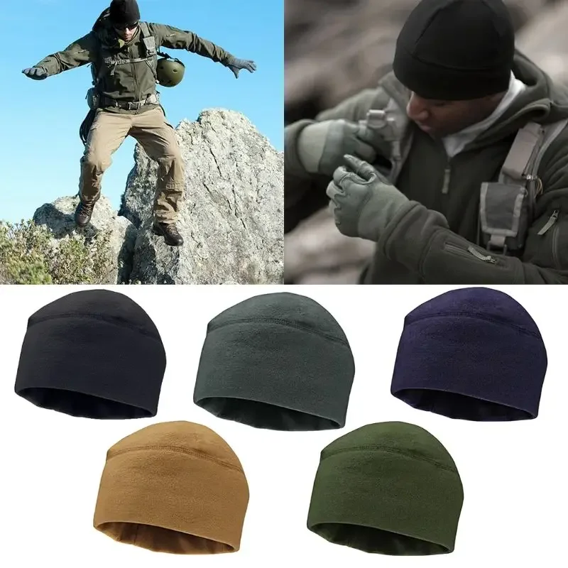 Men Women Unisex Winter Solid Color Soft Warm Watch Cap Polar Fleece Thickened Military Army Beanie Hat Windproof Outdoor Tough