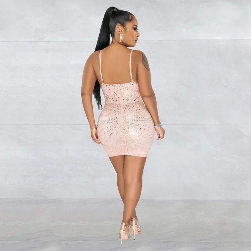 GUWU เซ็กซี่ Sparkle ดูผ่านตาข่ายคริสตัล Rhinestones ชุดมินิใหม่ Chic สายรัด Bodycon Diamond Party Dresses ชุดวันเกิด