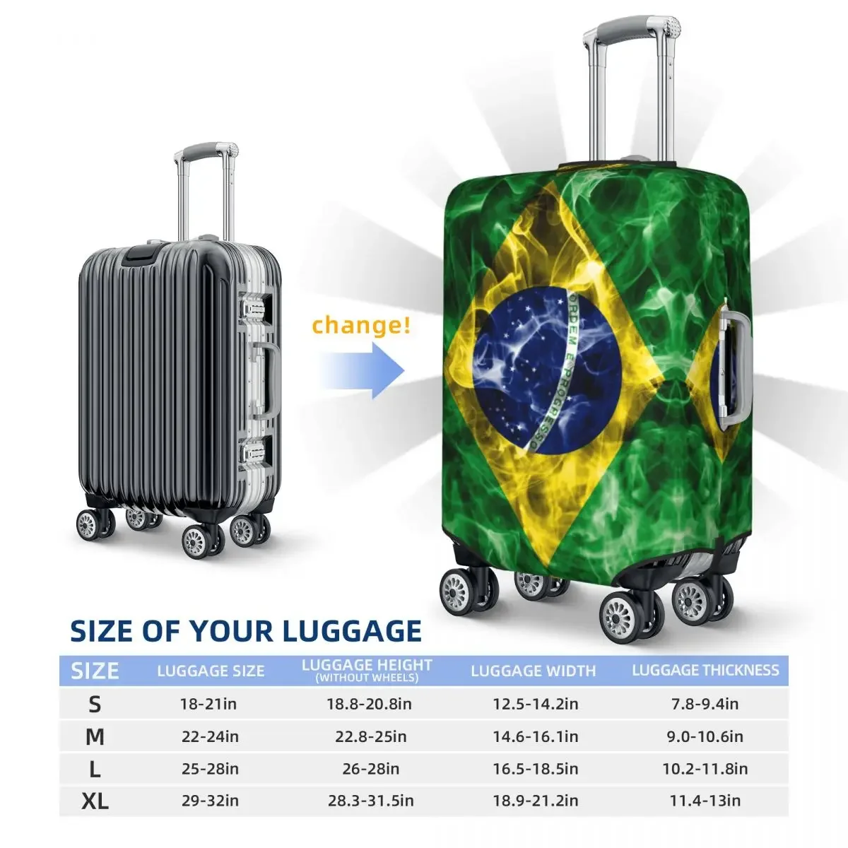 Custom Brazilian Flag Luggage Cover Elastic Brazil Travel Suitcase Protective Covers Suit For 18-32 inch