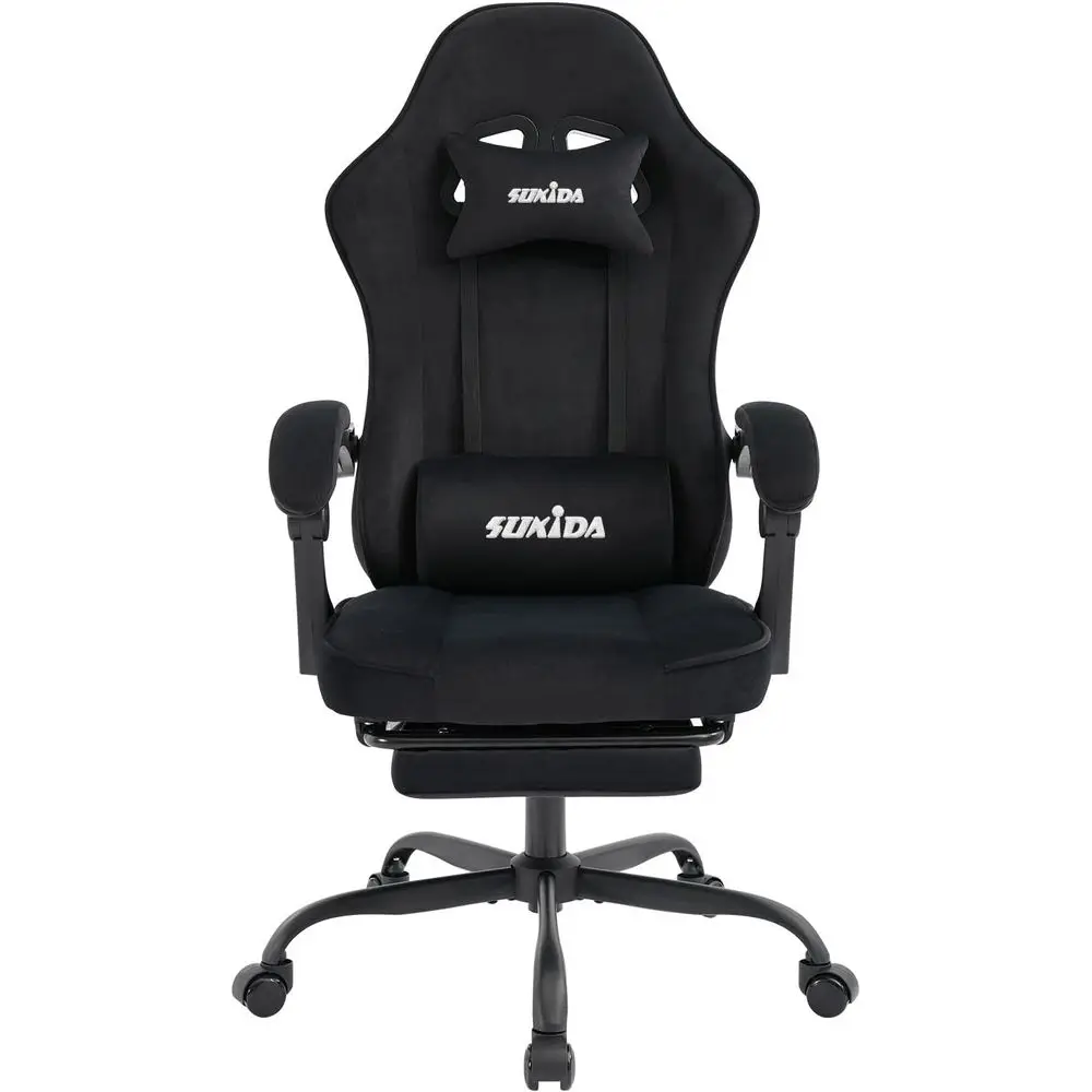 Chaise de jeu ergonomique de style racing avec repose-pieds, support lombaire réglable, noir