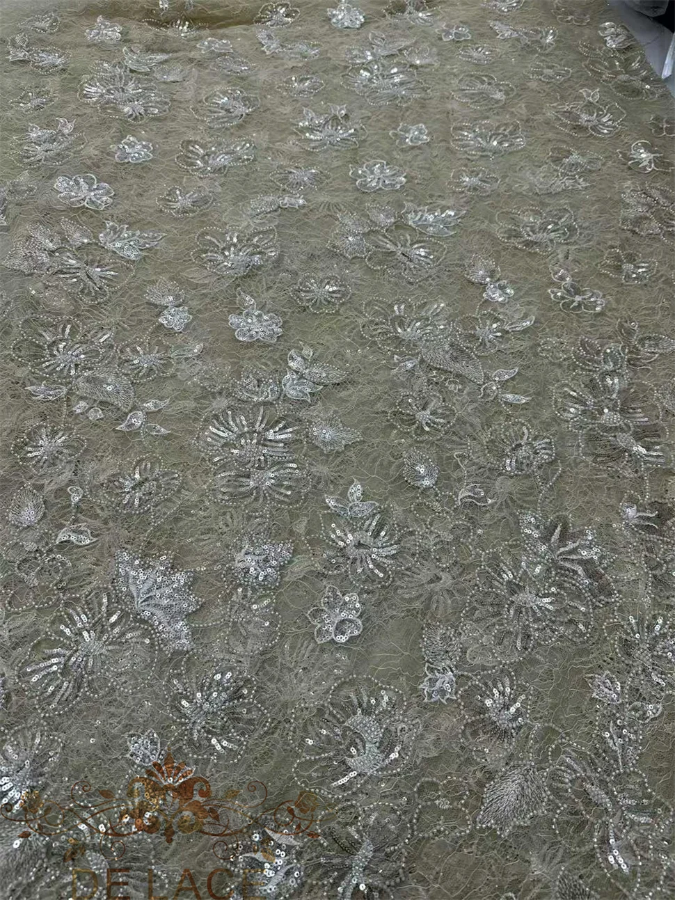 

MY New Design Shining Sequins Lace Flower Pattern Lace with Beaded Wedding Dress Hot Sale Lace Fabric