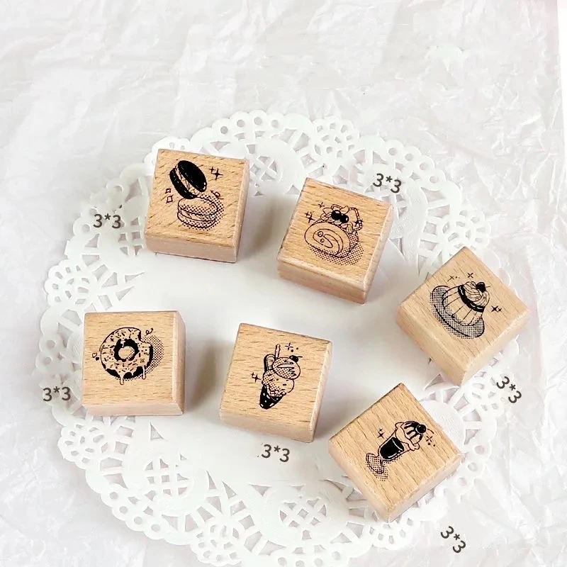 Cute Cake Macaron Gelato Donut Pattern Wood Stamp for Card Making Junk Journal Scrapbooking DIY Craft Supplies Hobby Deco