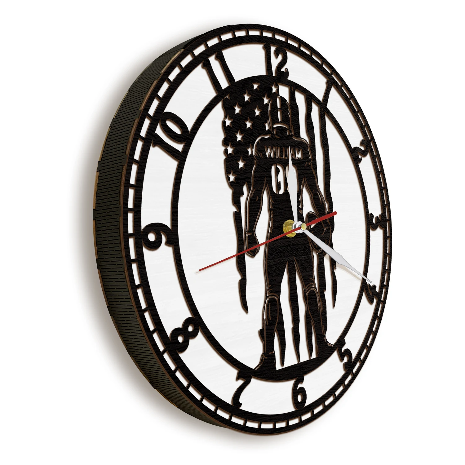 Custom Name Number American Football LED Backlight Wall Clock US Flag Patriotic Sport Home Decor Luminous Night Light Wall Clock