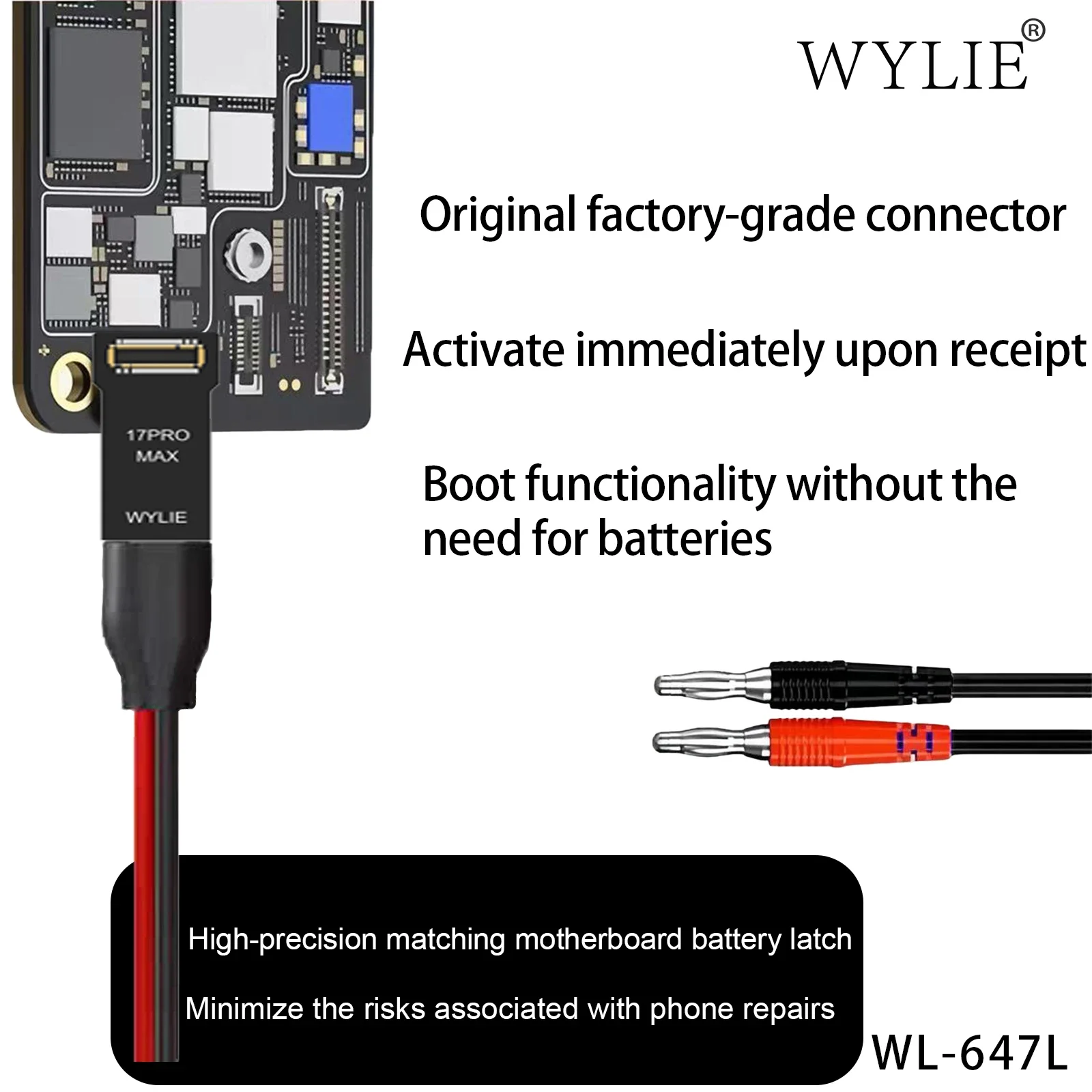WYLIE WL-647L DC Power Supply Line Original Factory Diagnostic Power Cable for IPhone 6~17 Pro Max Motherboard Testing & Repair