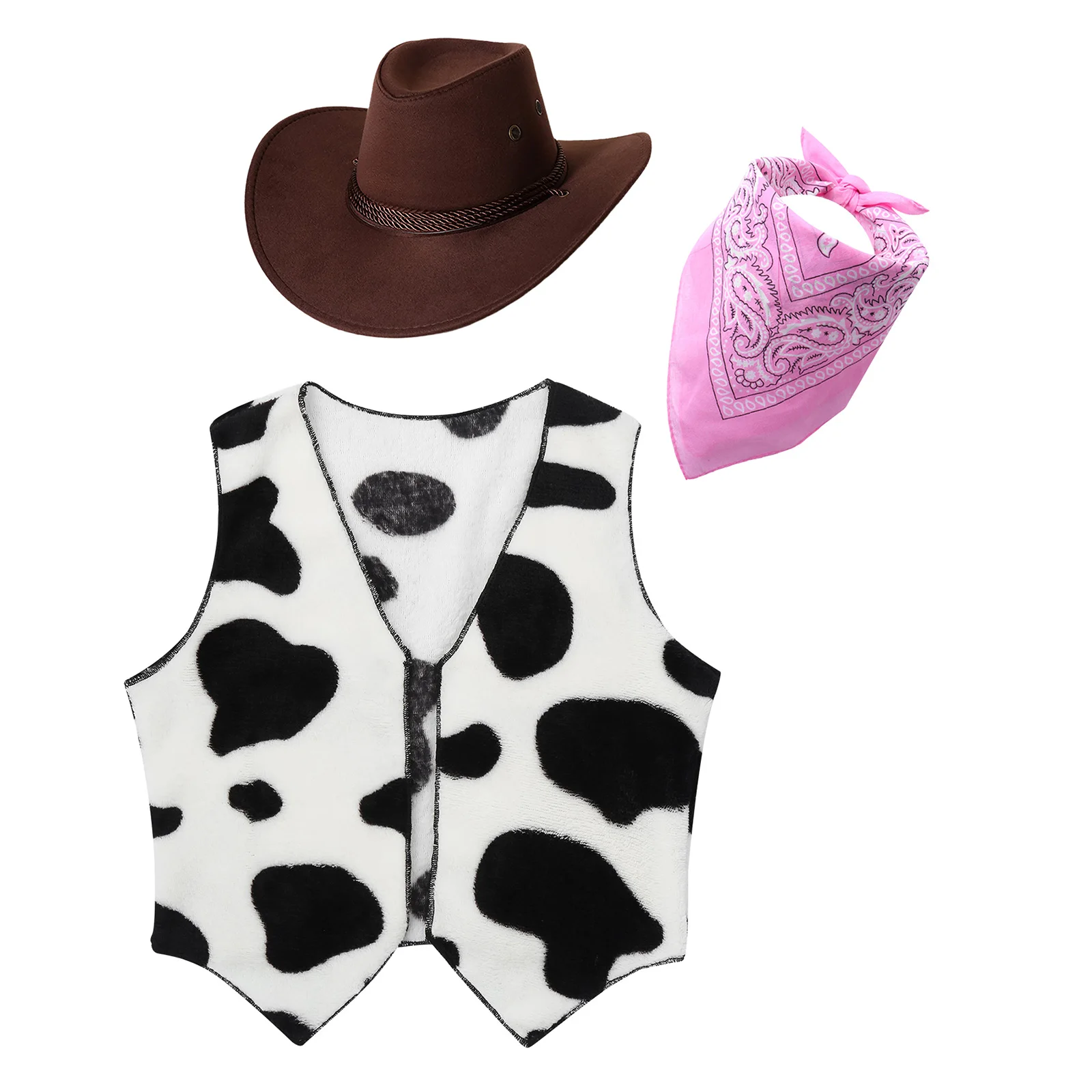 Kids Boys Girls Cowboy Costumes Cowgirls Fancy Dress Up Cowboy Hat Vest with Bandanna Set Halloween Carnival  Cosplay Costume