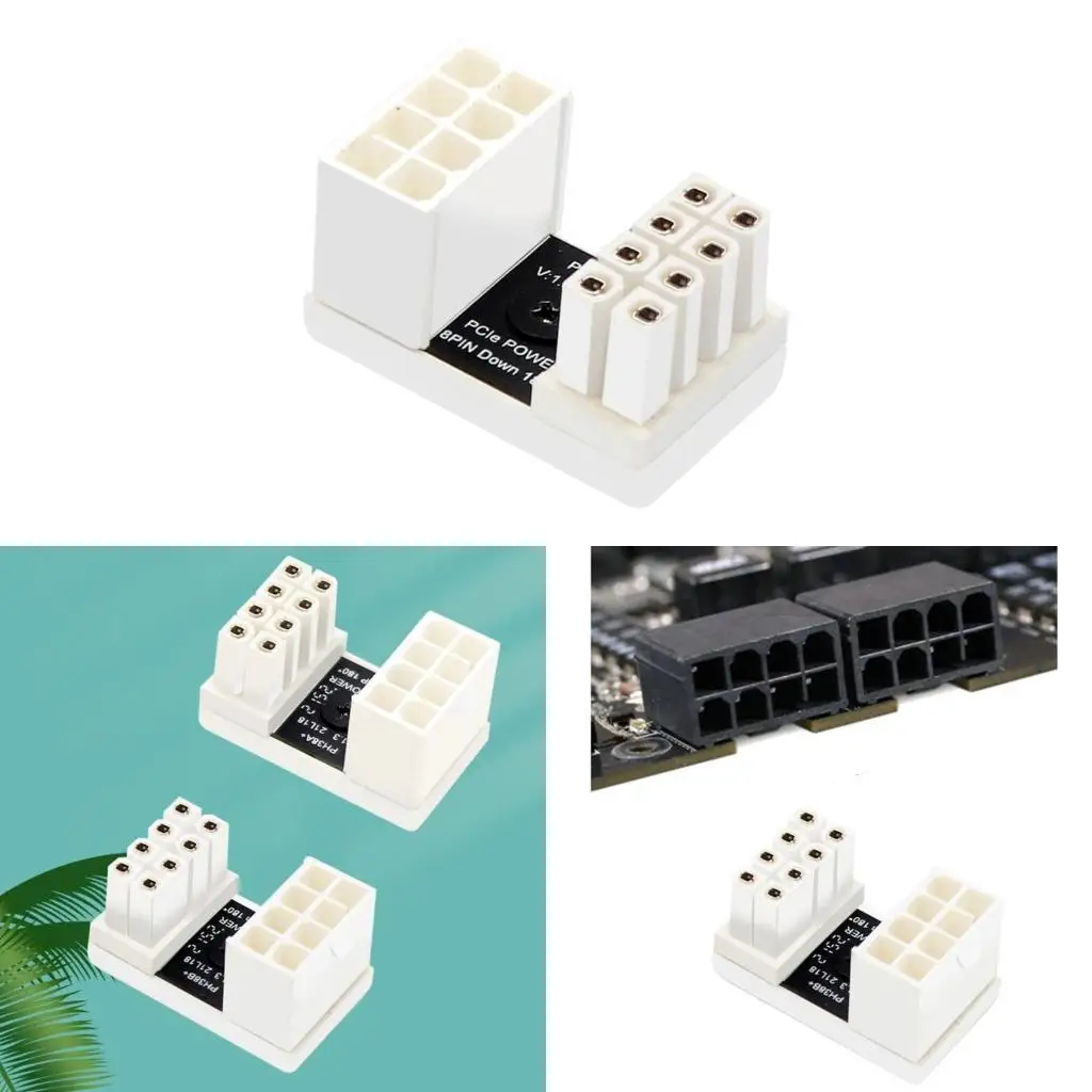 

180 Degree ATX Dual 8-Pin White Case GPU Power Adapter For Rear-Facing Graphics Cable Management And Space Saving