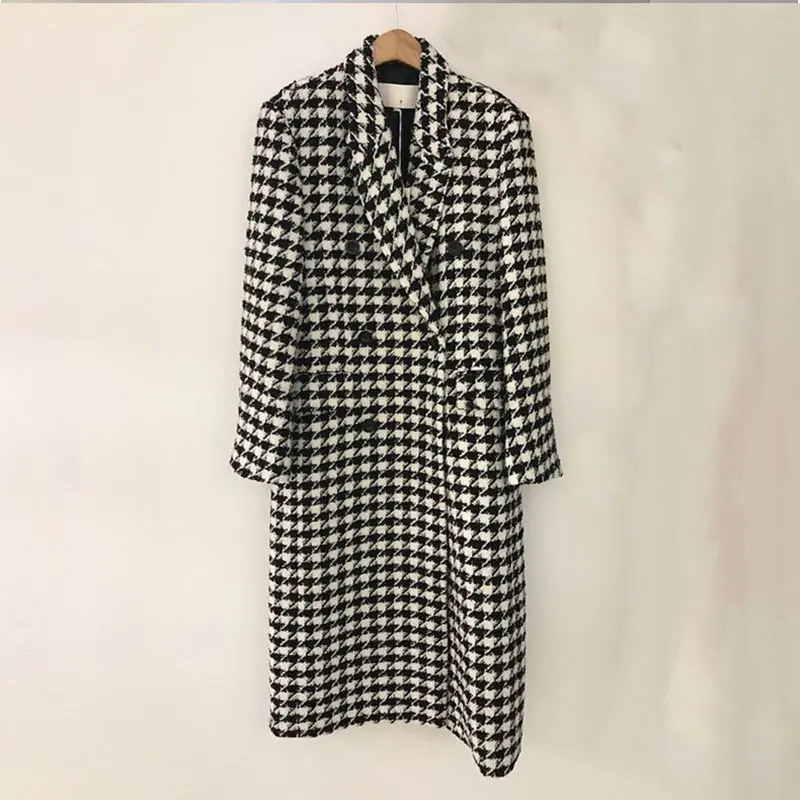 Imagem -05 - Cabolsa de lã Houndstooth Feminino Jaqueta Longa Feminina Terno Casual Grosso Quente Outwear Moda Inverno Outono 2023