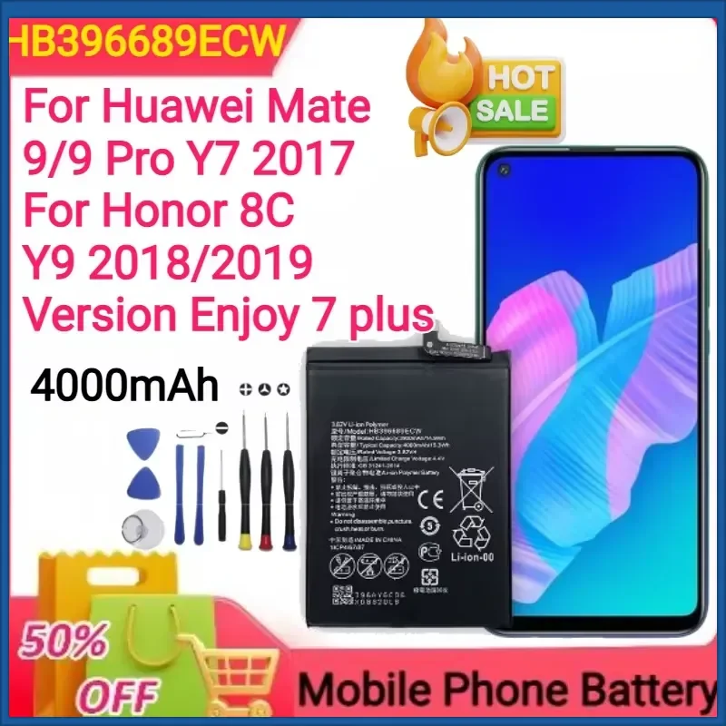 4000mAh HB396689ECW for Huawei Mate 9/9 Pro Y7 2017 for Honor 8C Y9 2018 2019 Version Enjoy 7 Plus Mobile Phone Battery+Tools