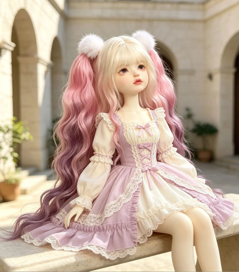 BJD wig curly doll hair double ponytail wigs, 1/3 1/4 doll wig BJD accessories