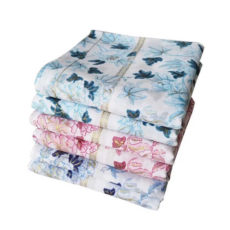 3Pcs Pack 45x45cm Pure Cotton Rose Flower Floral Printed Women Handkerchiefs Square Towels Wedding Tea Party Favors