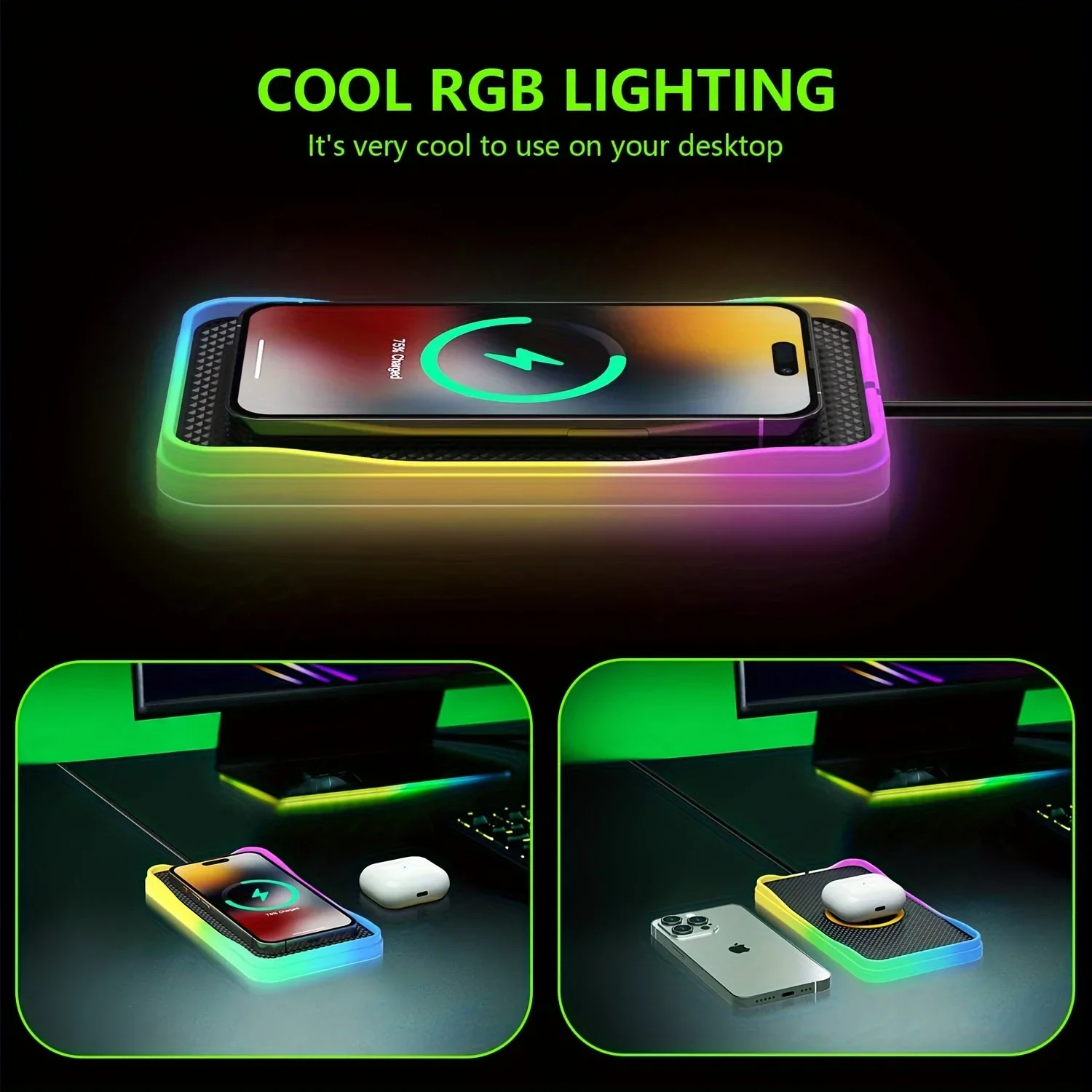 30W RGB Light Car Wireless Charger Pad for iPhone 15 14 13 12 11 Samsung S23 S22 Xiaomi Fast Wireless USB-A Phone Charging Pad