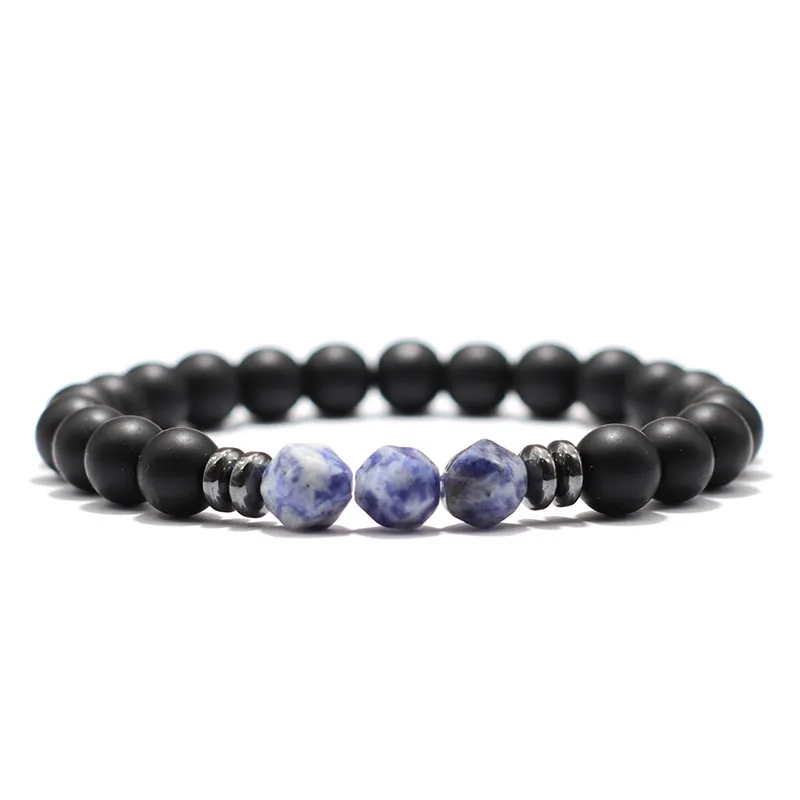 Fashion Mens Bracelet Black Onyx Stone Braclet Irregular Natural Tiger Eyes Sodalite Beaded Braslet Pulsera Hombre Accessories