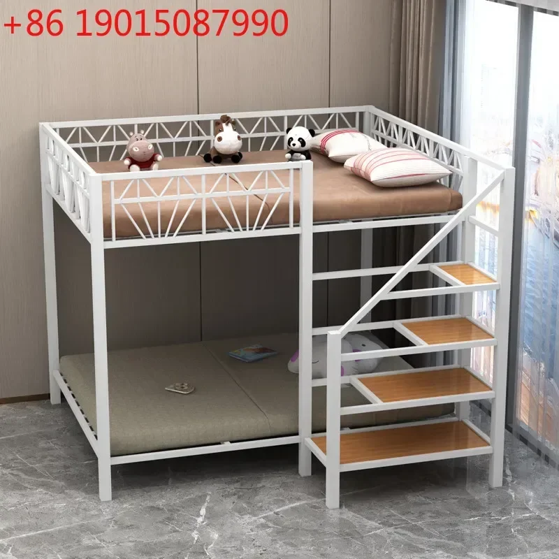 Wrought iron elevated bed sheet upper small apartment household bunk bed frame school dormitory multi-functional thickened doubl
