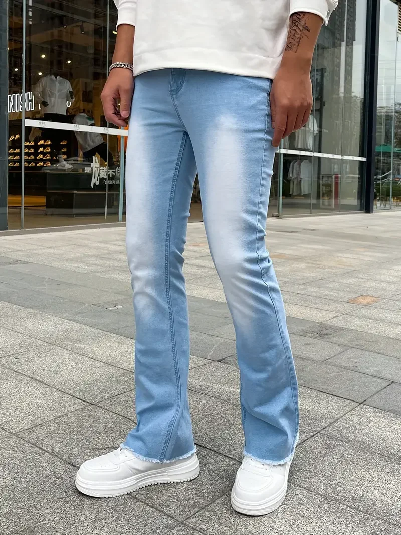 Pantalones vaqueros ajustados de color azul para hombre, ropa informal de calidad, ropa de calle de Hip Hop