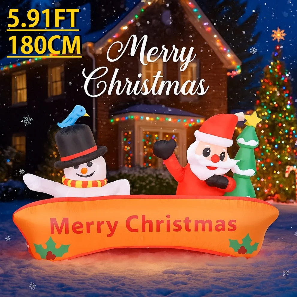 

5.91FT Christmas Inflatable Toy Santa Snowman LED Lights Xmas Decoration for Yard Lawn Home Party Ornament Supplies Gift