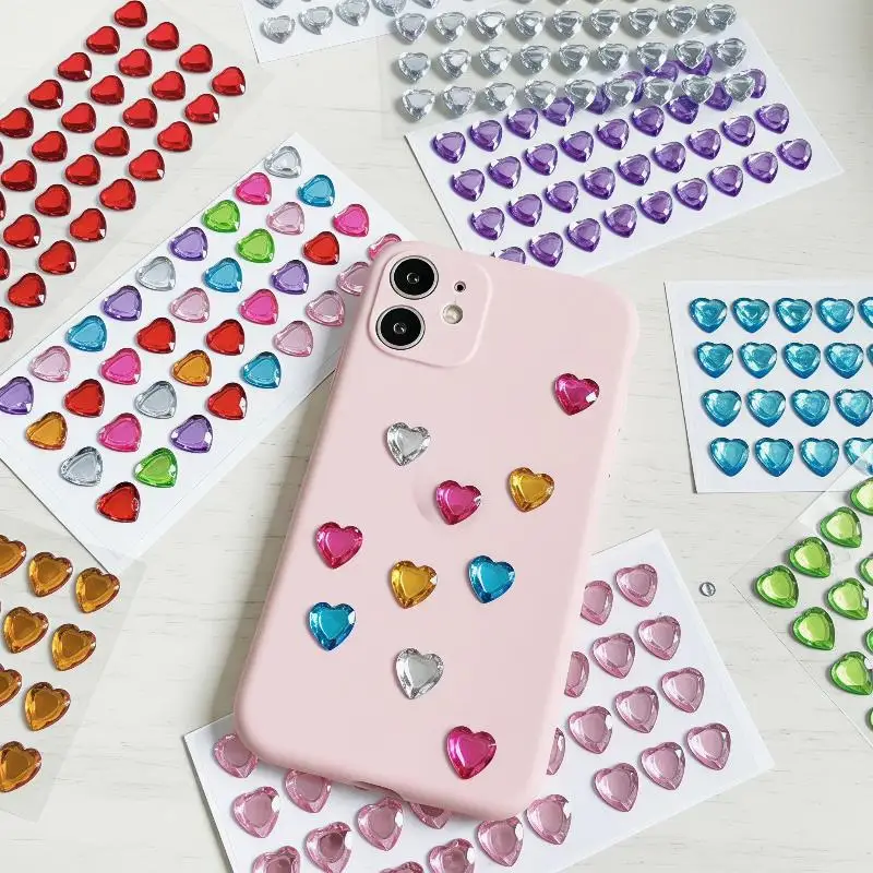 3D Heart Diamond Sticker Crystal Diy Handmade Material Desktop Decoration Phone