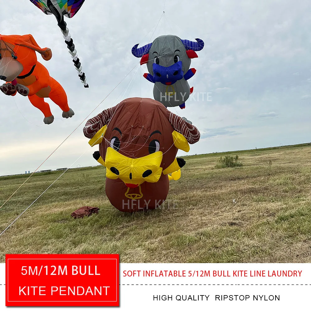 HFLY New Arrival Soft Inflatable 5m/12m Bull Kite Line Laundry for Adults High Quality Ripstop Nylon Cattle Show Kite Pendant