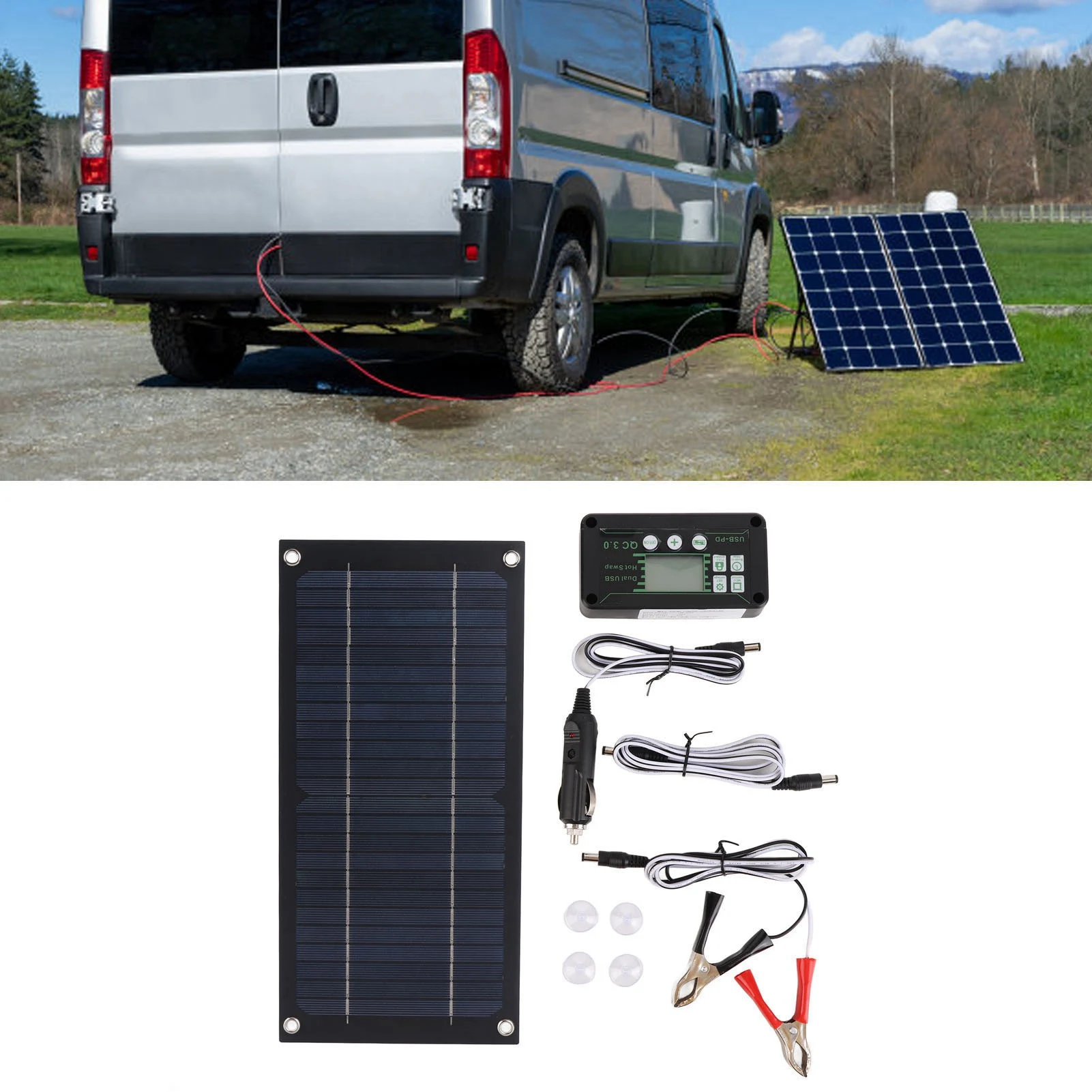 Solar Panel Kit Portable Solar  Kit 100A Monocrystalline Silicon High Conversion Rate High Output Efficiency for RV