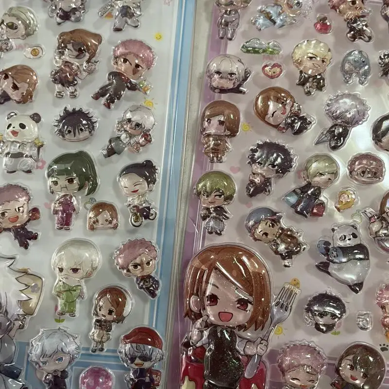 Kawaii Cartoon Jujutsu Kaisen 3D Kristall-Relief-Aufkleber Schüler-Belohnung Anime-Zubehör Aufkleber-Sammlung Handyhüllen-Dekoration