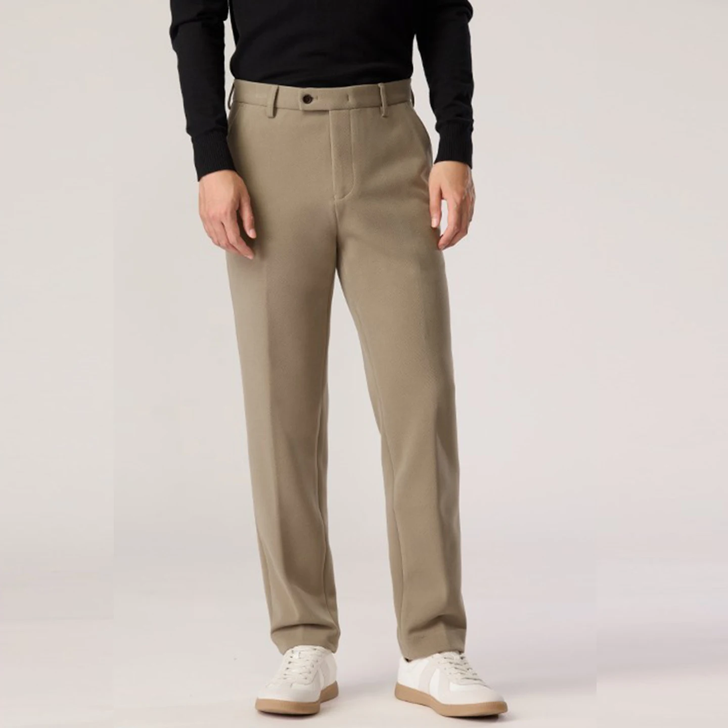 

Осенние и зимние шерстяные брюки цвета хаки для мужчин, деловые повседневные, теплые, повседневные прямые брюки