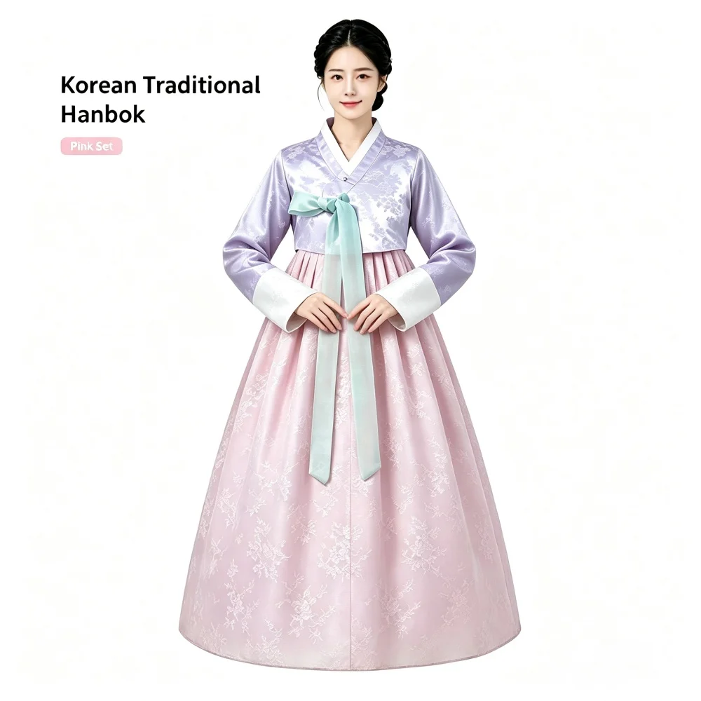エレガントな女性用韓服、韓国の伝統衣装、サテンレースのマキシドレス、お祭り、写真撮影、ステージショー用